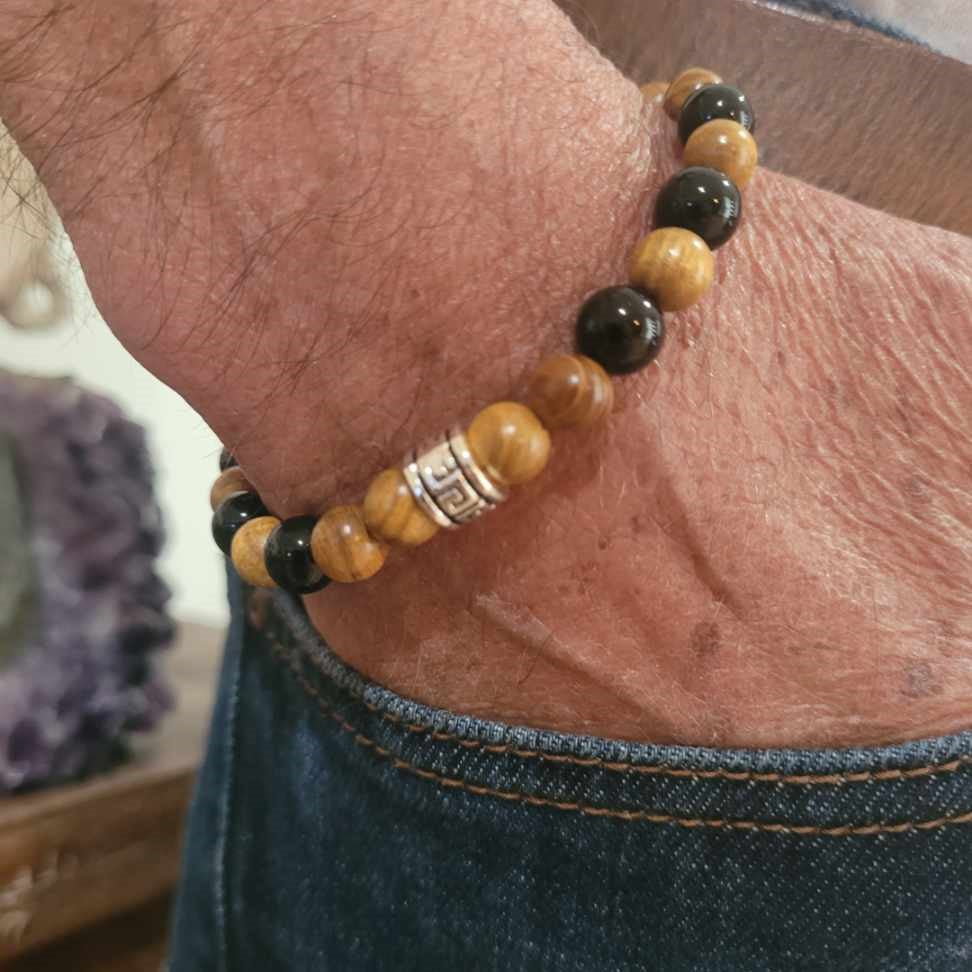 Men's Bracelets Wood & Obsidian