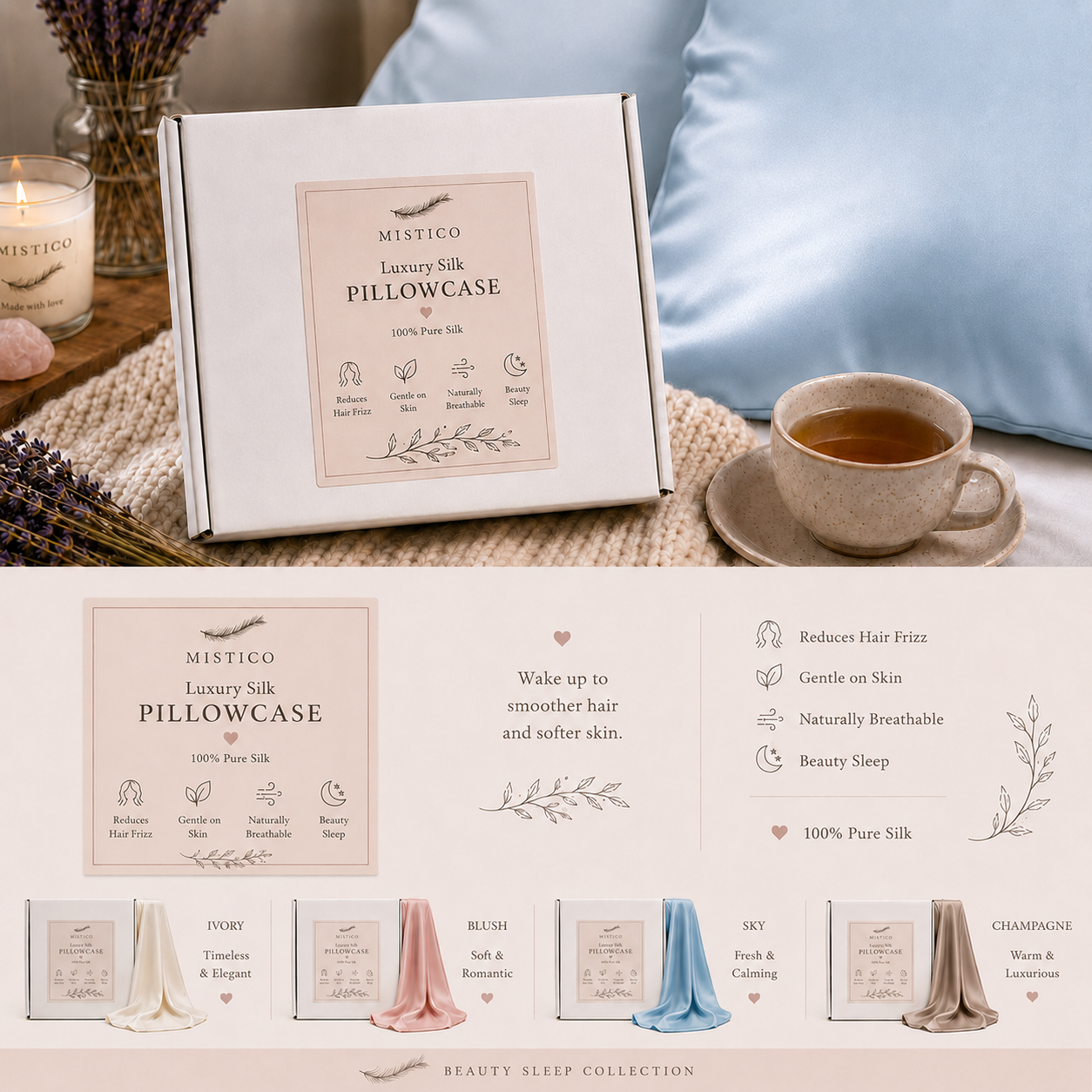 Luxury Silk Pillowcases - Sky