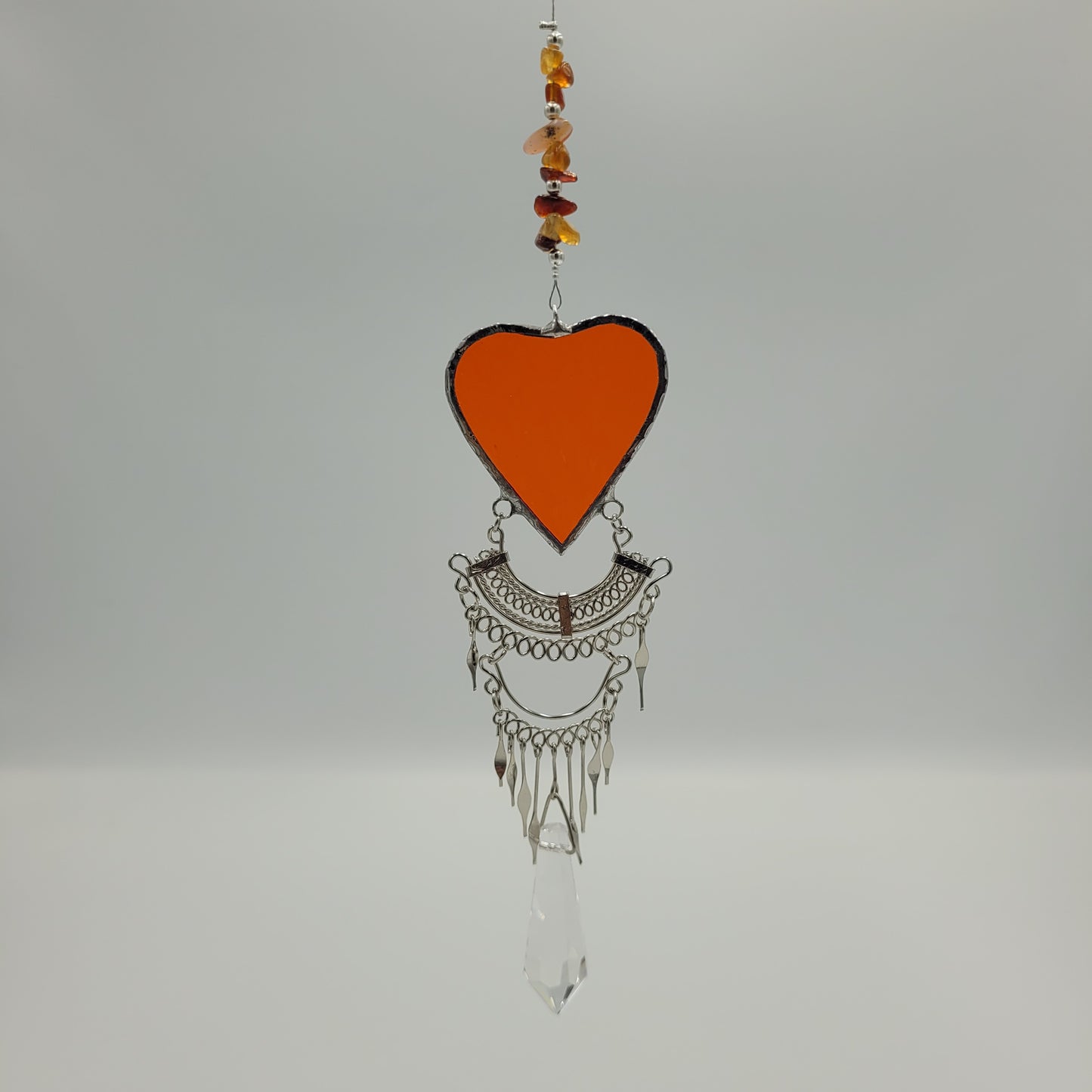 Hanging Heart stained glass Crystal Drop Suncatcher