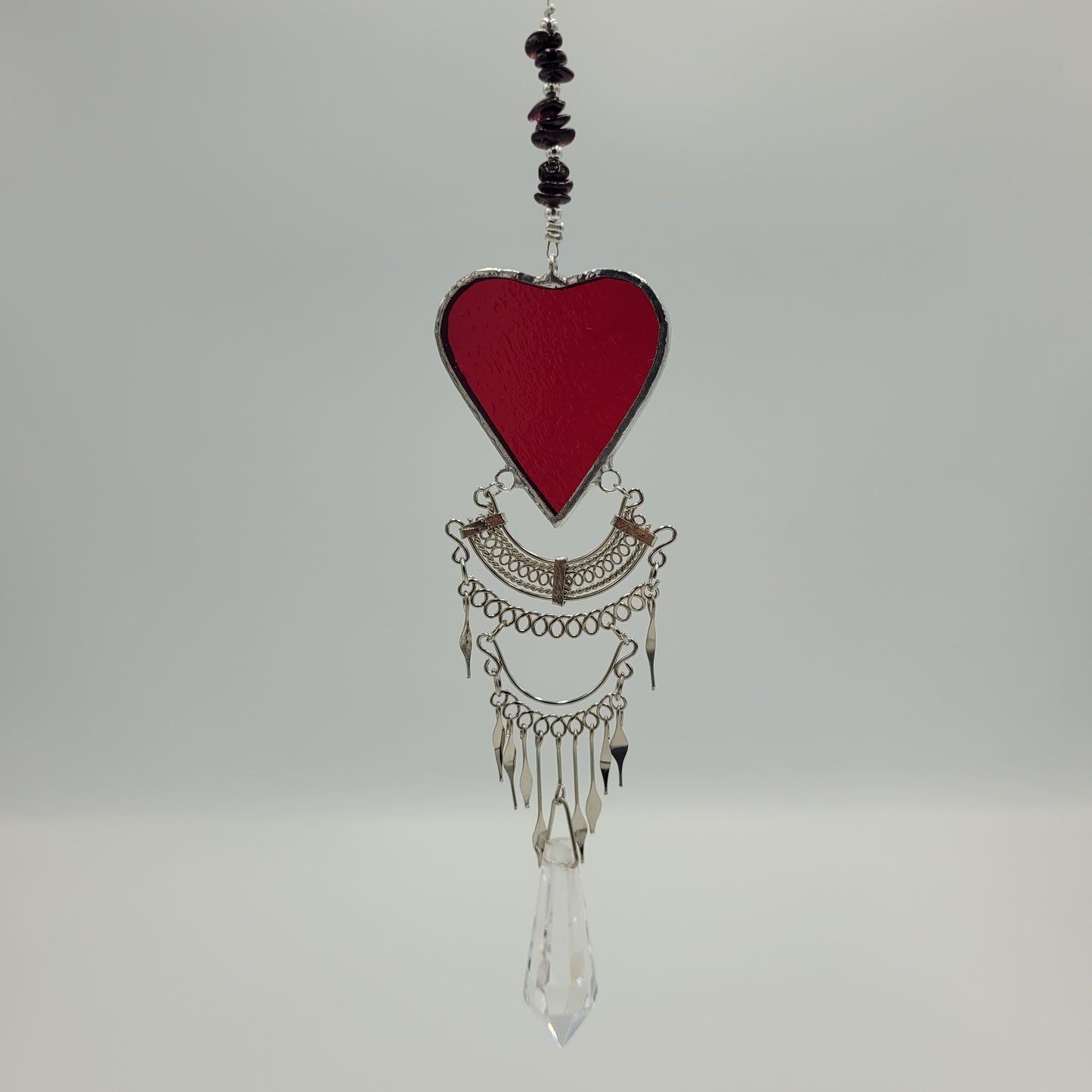 Hanging Heart stained glass Crystal Drop Suncatcher