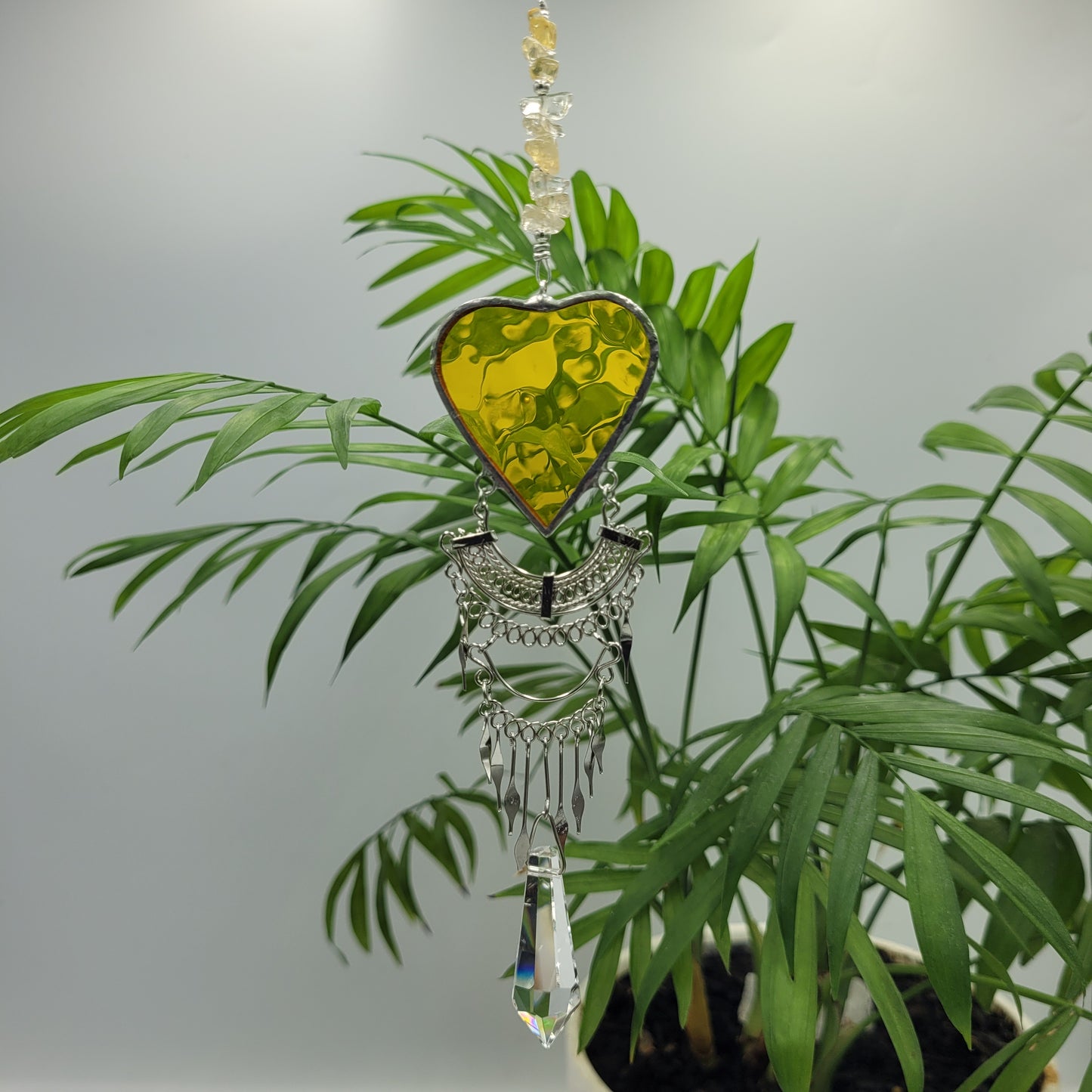 Hanging Heart stained glass Crystal Drop Suncatcher