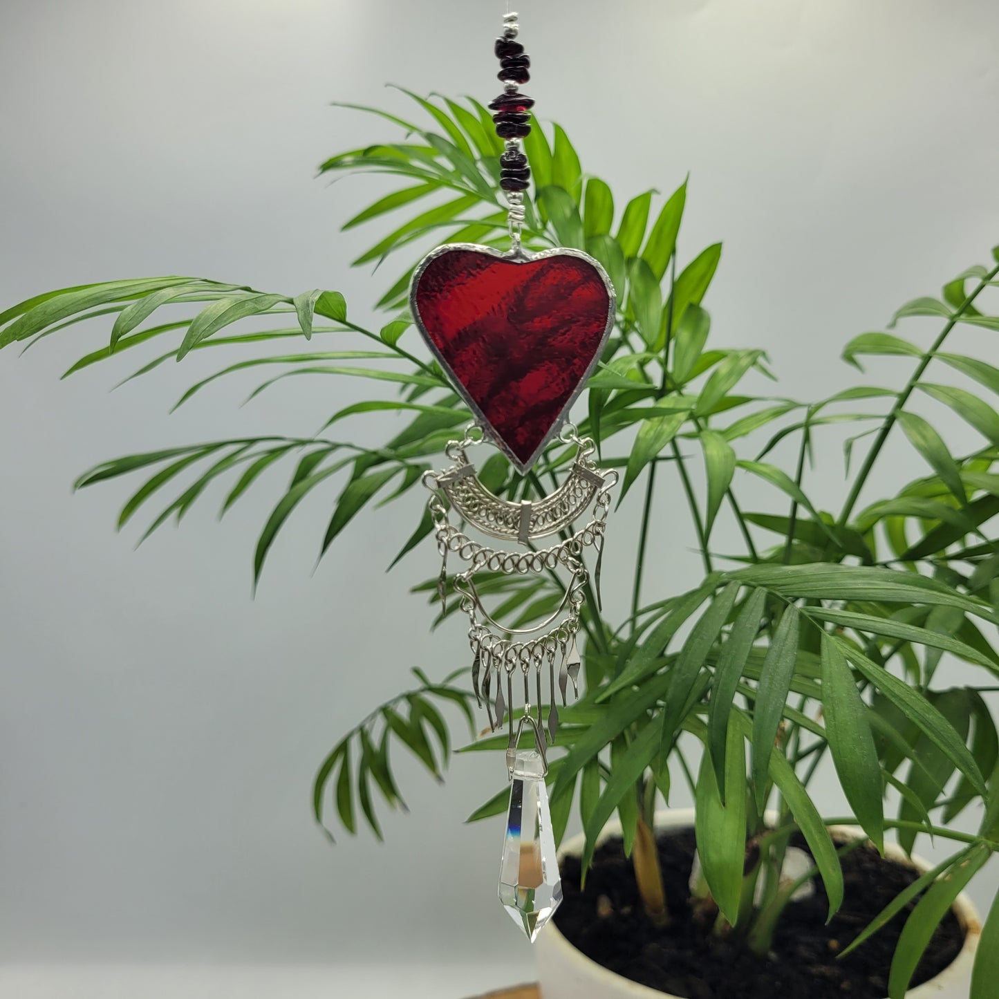 Hanging Heart stained glass Crystal Drop Suncatcher