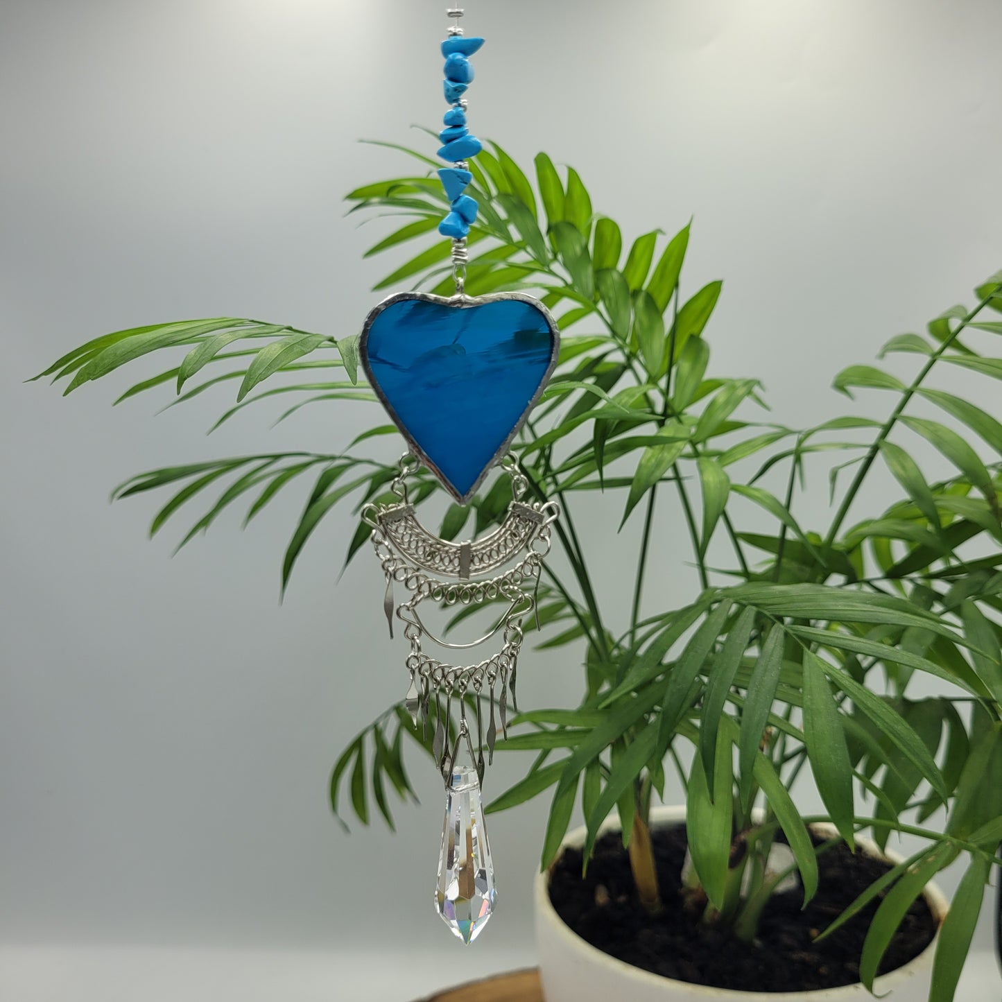 Hanging Heart stained glass Crystal Drop Suncatcher