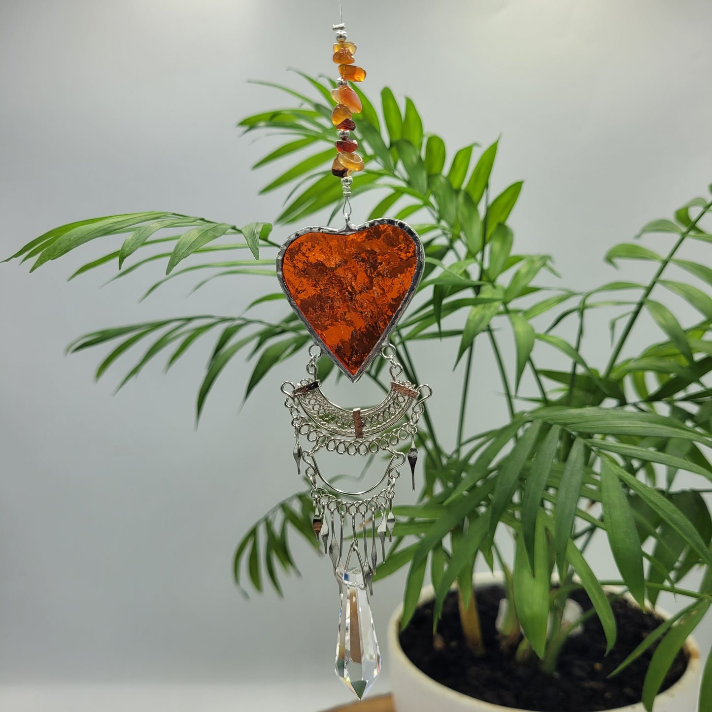 Hanging Heart stained glass Crystal Drop Suncatcher