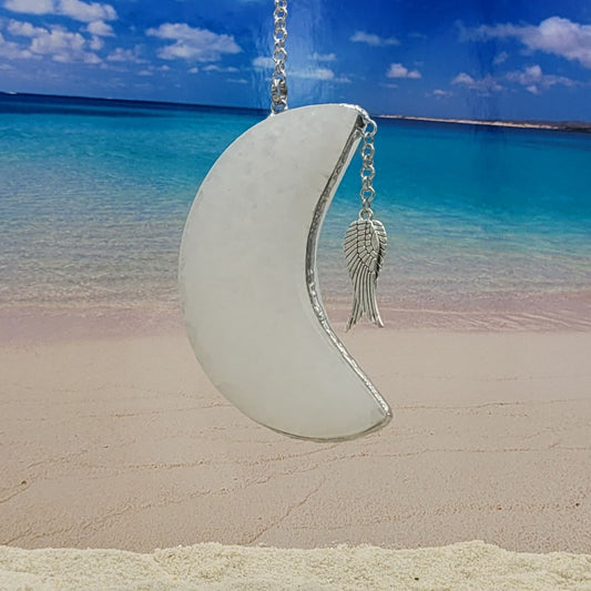 Hanging Selenite Moon with Wing Charm