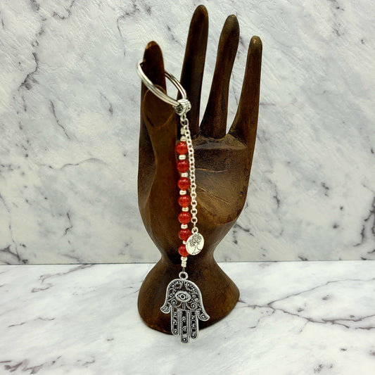 Carnelian Hamsa Crystal Charm Keyring