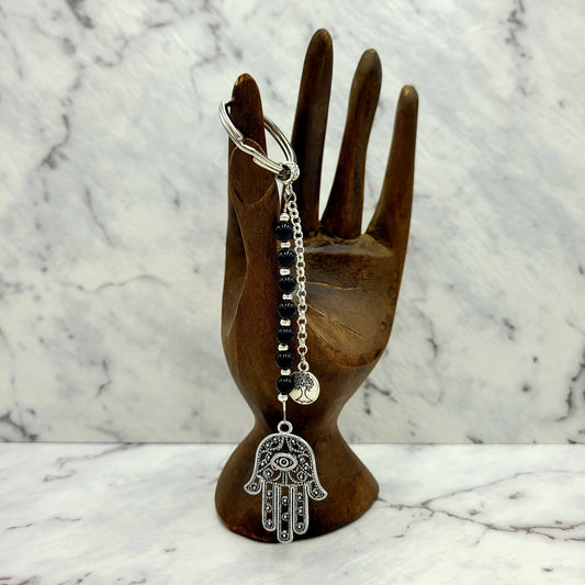 Obsidian Hamsa Crystal Charm Keyring