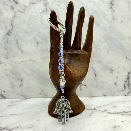 Sodalite Hamsa Crystal Charm Keyring