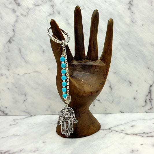 Turquoise Hamsa Crystal Charm Keyring