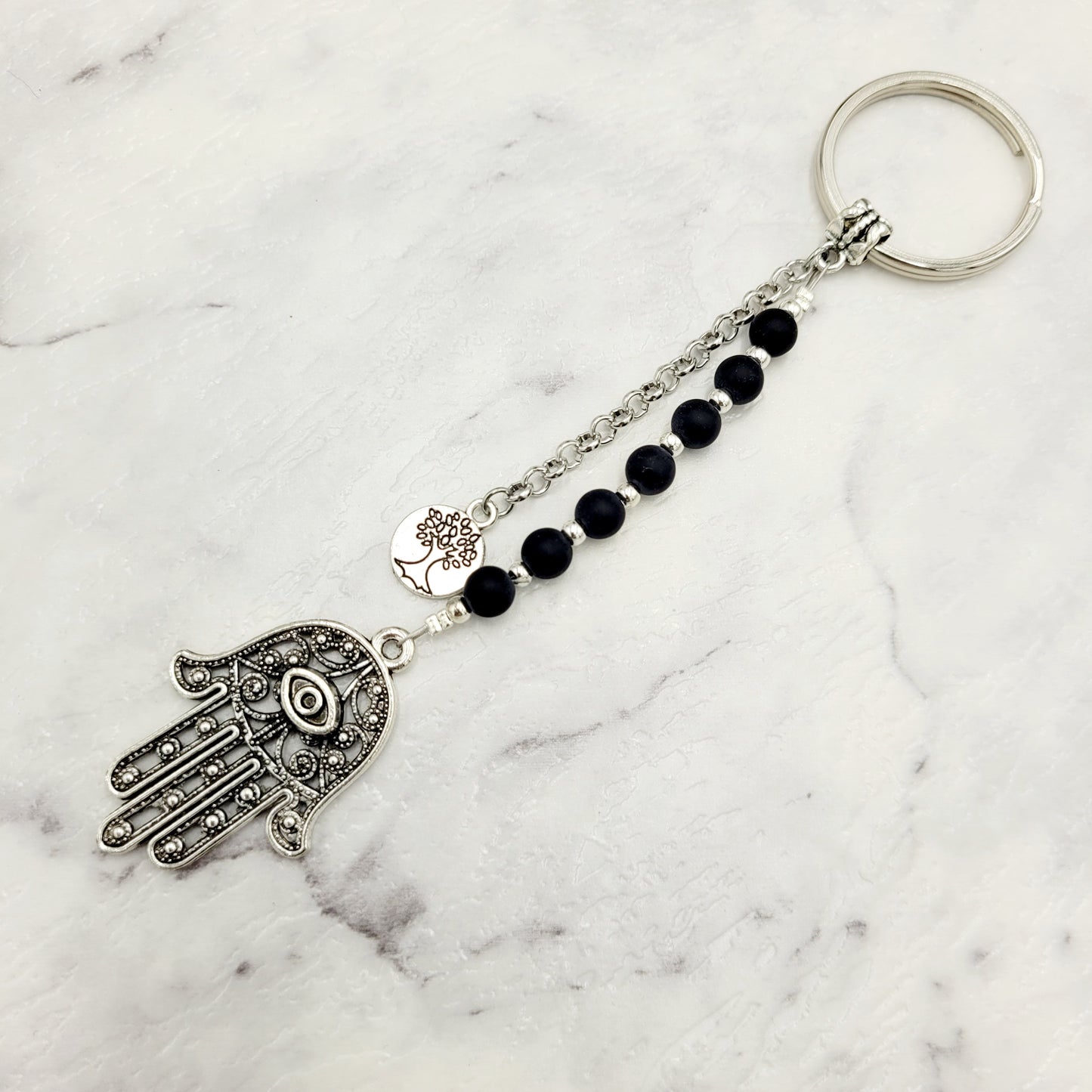 Obsidian Hamsa Crystal Charm Keyring