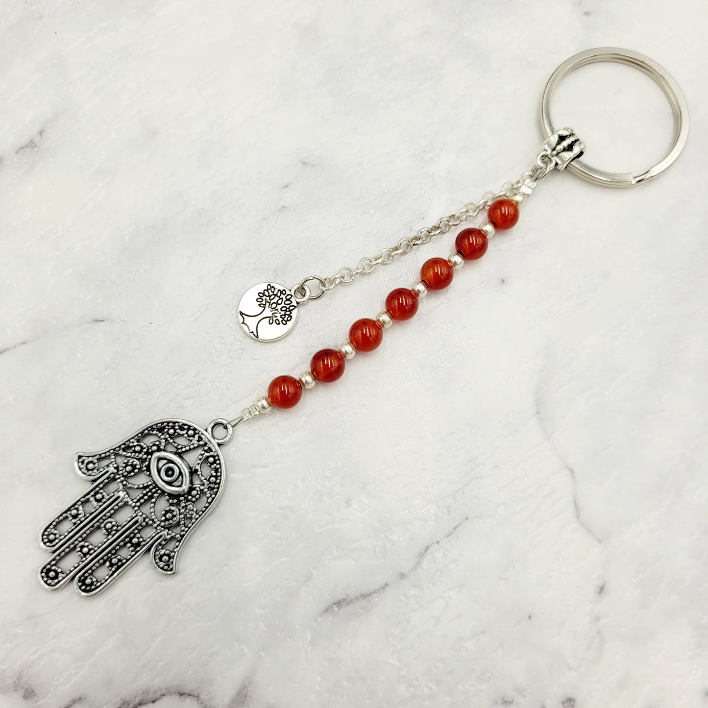 Carnelian Hamsa Crystal Charm Keyring