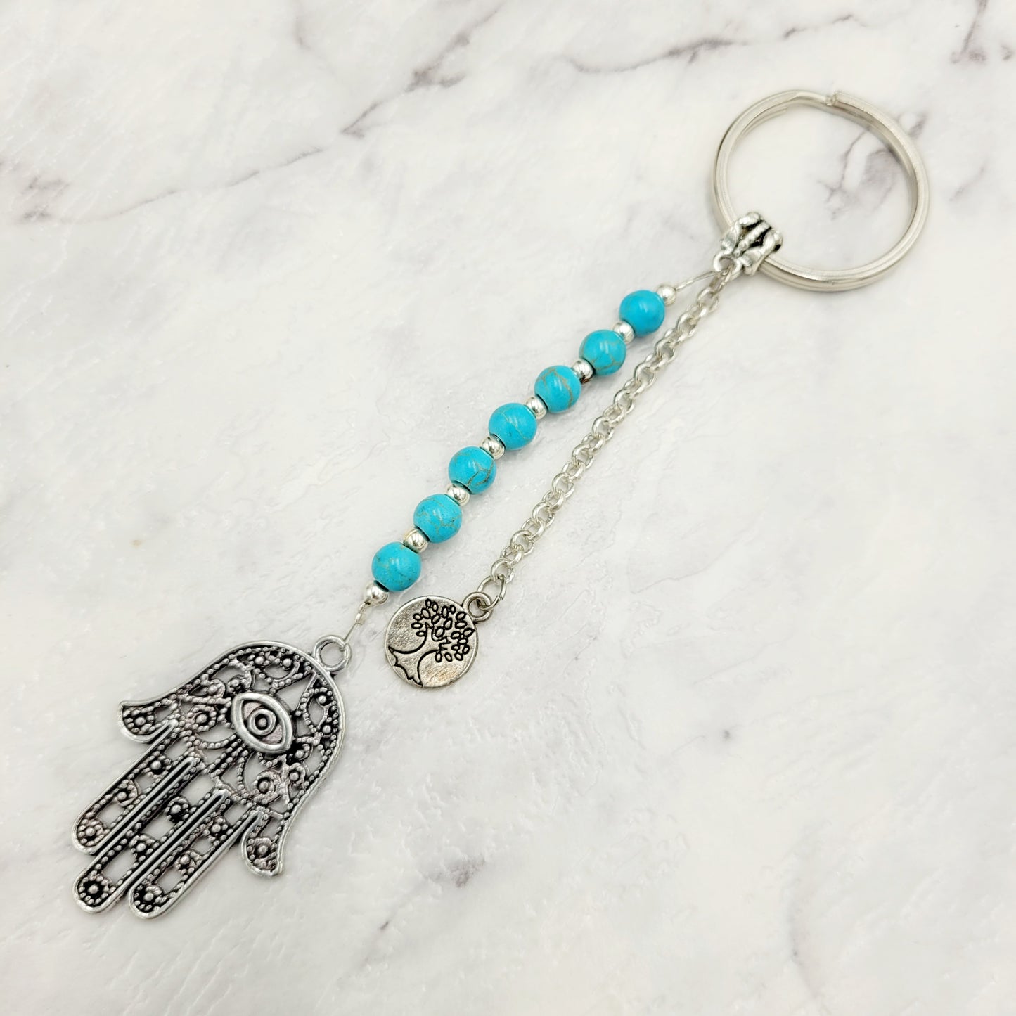 Turquoise Hamsa Crystal Charm Keyring