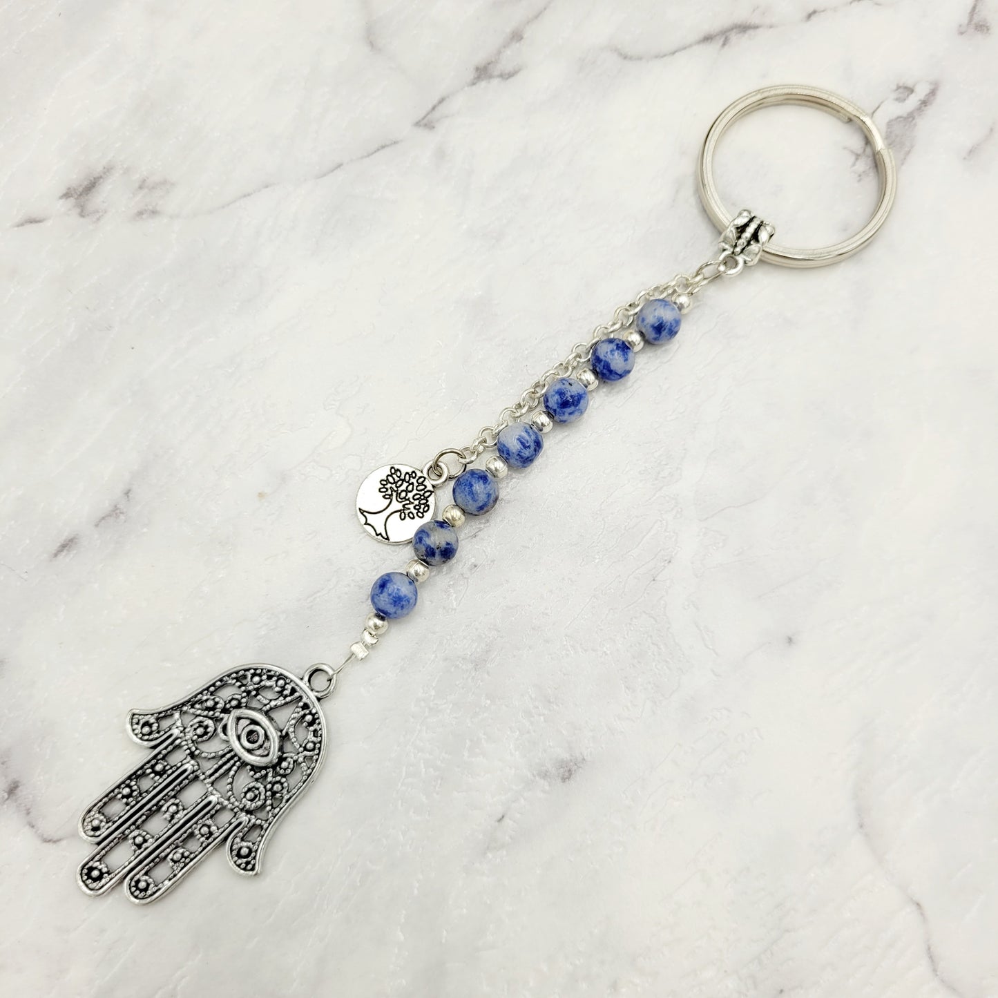 Sodalite Hamsa Crystal Charm Keyring