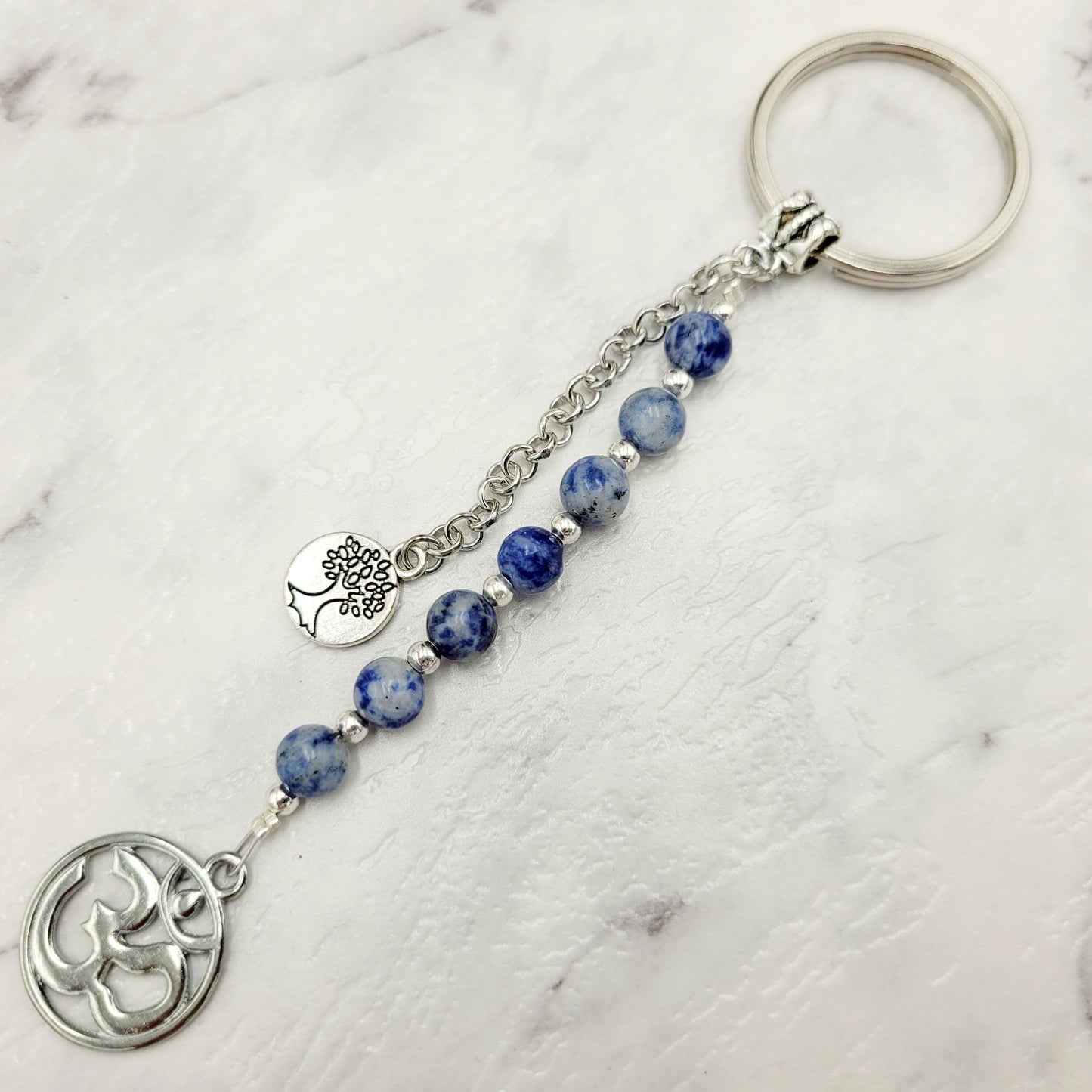 Sodalite Om Crystal Charm Keyring