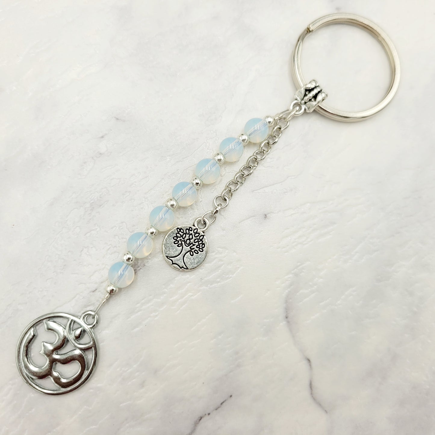 Opalite Om Crystal Charm Keyring