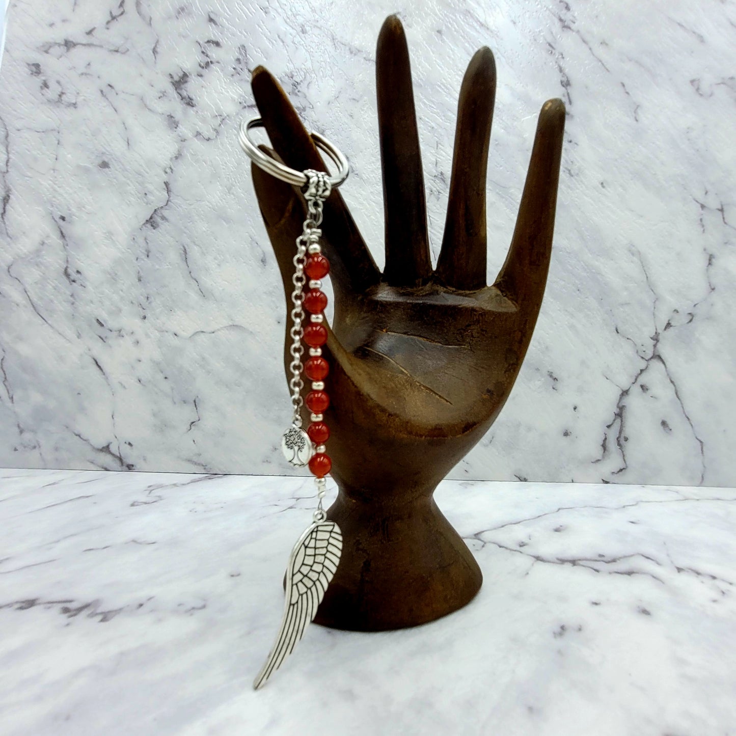 Carnelian Angel Wing Crystal Charm Keyring