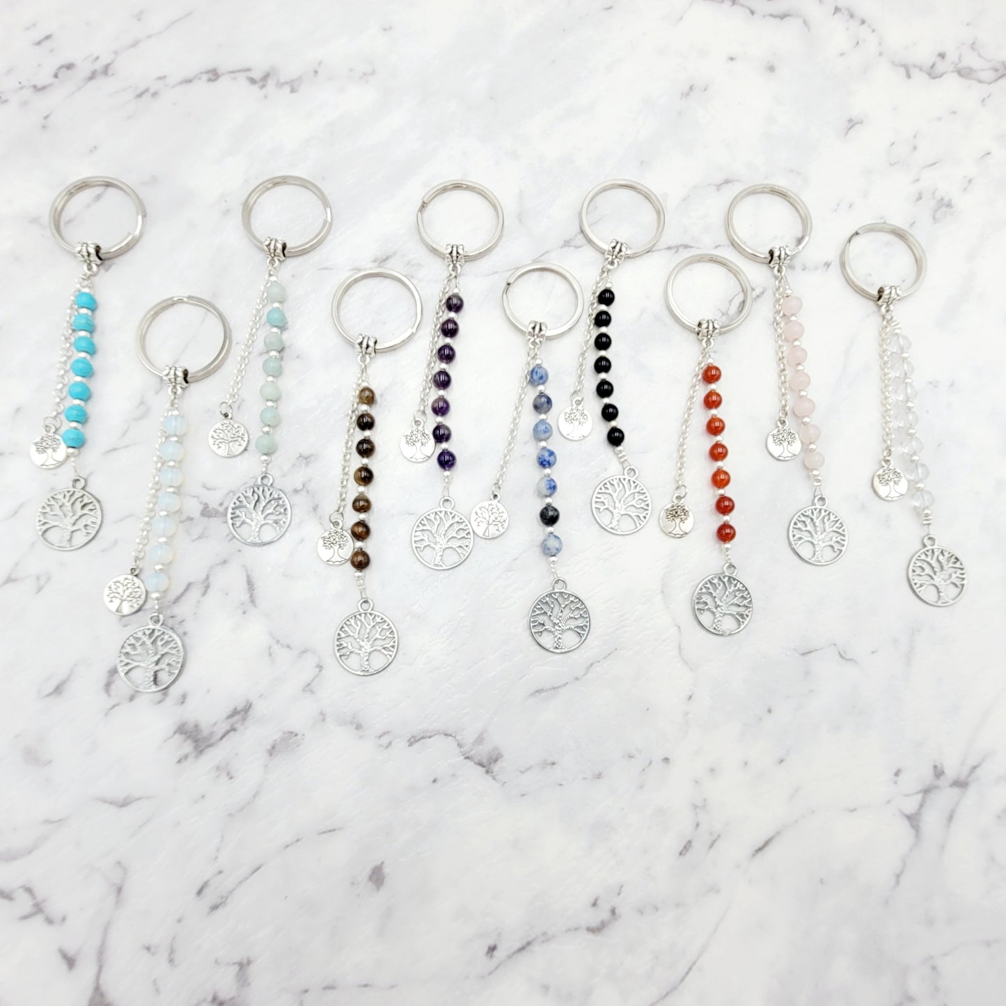 Turquoise Tree of Life Crystal Charm Keyring