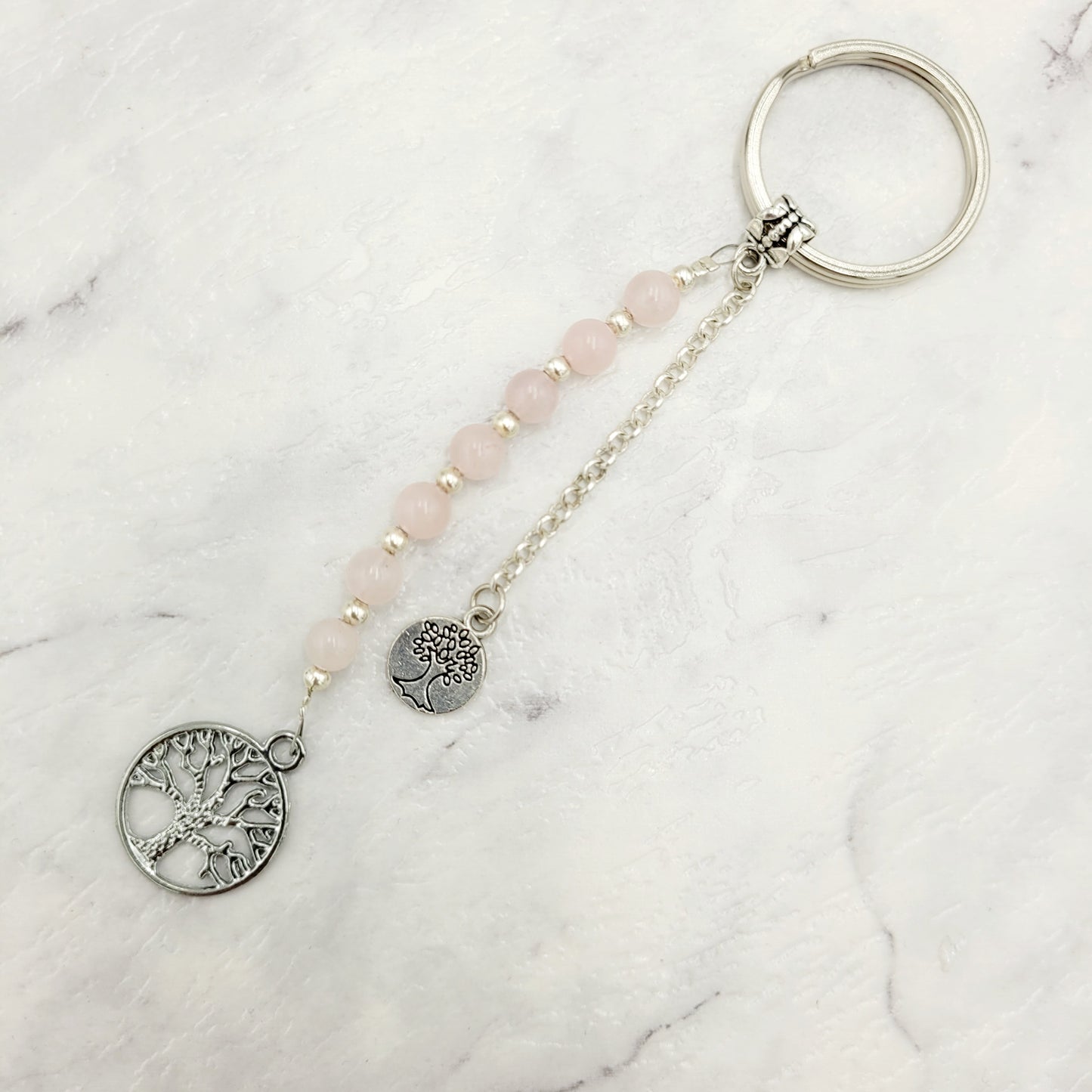 Rose Quartz Tree of Life Crystal Charm Keyring