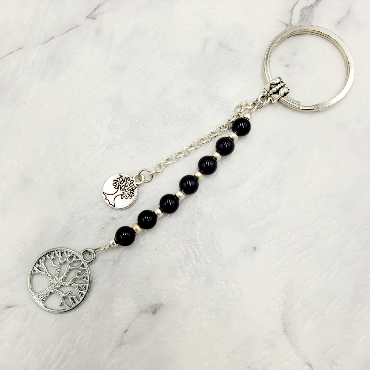 Obsidian Tree of Life Crystal Charm Keyring