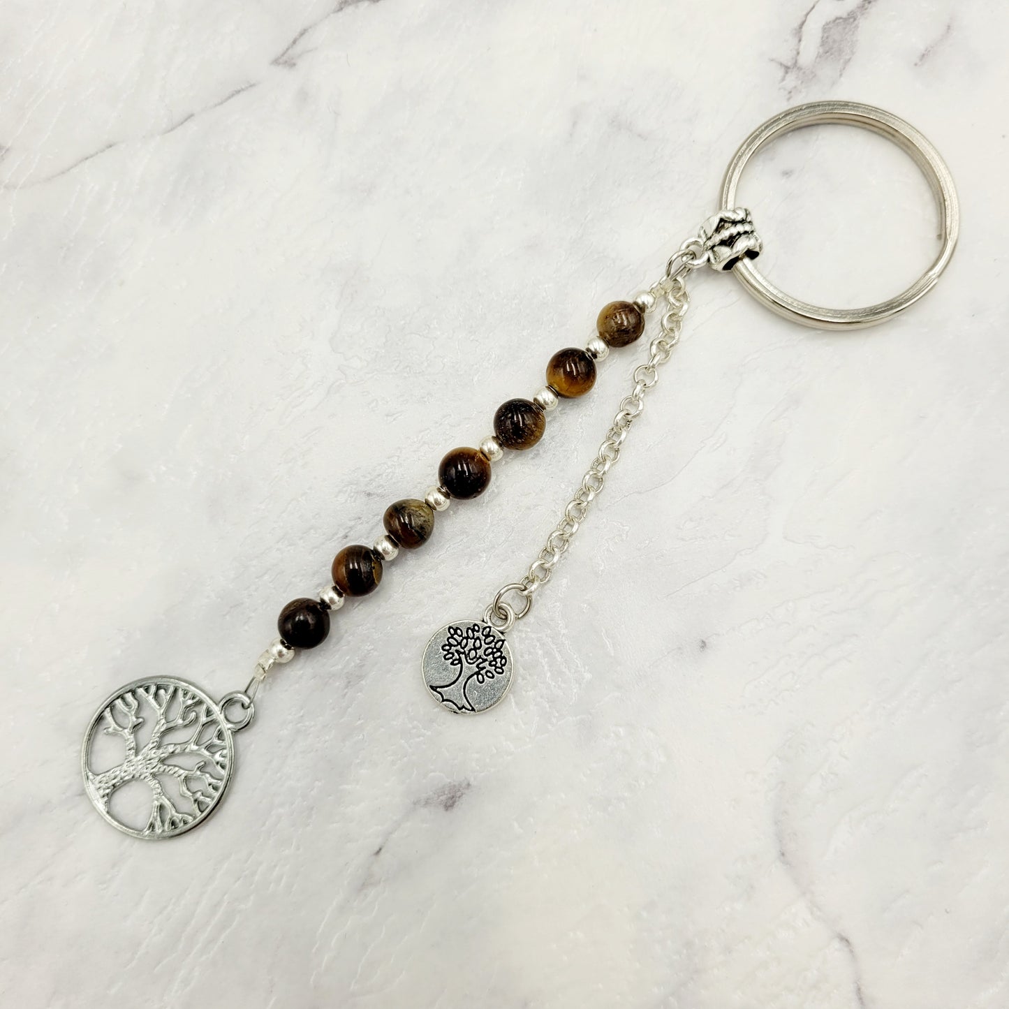 Tiger Eye Tree of Life Crystal Charm Keyring