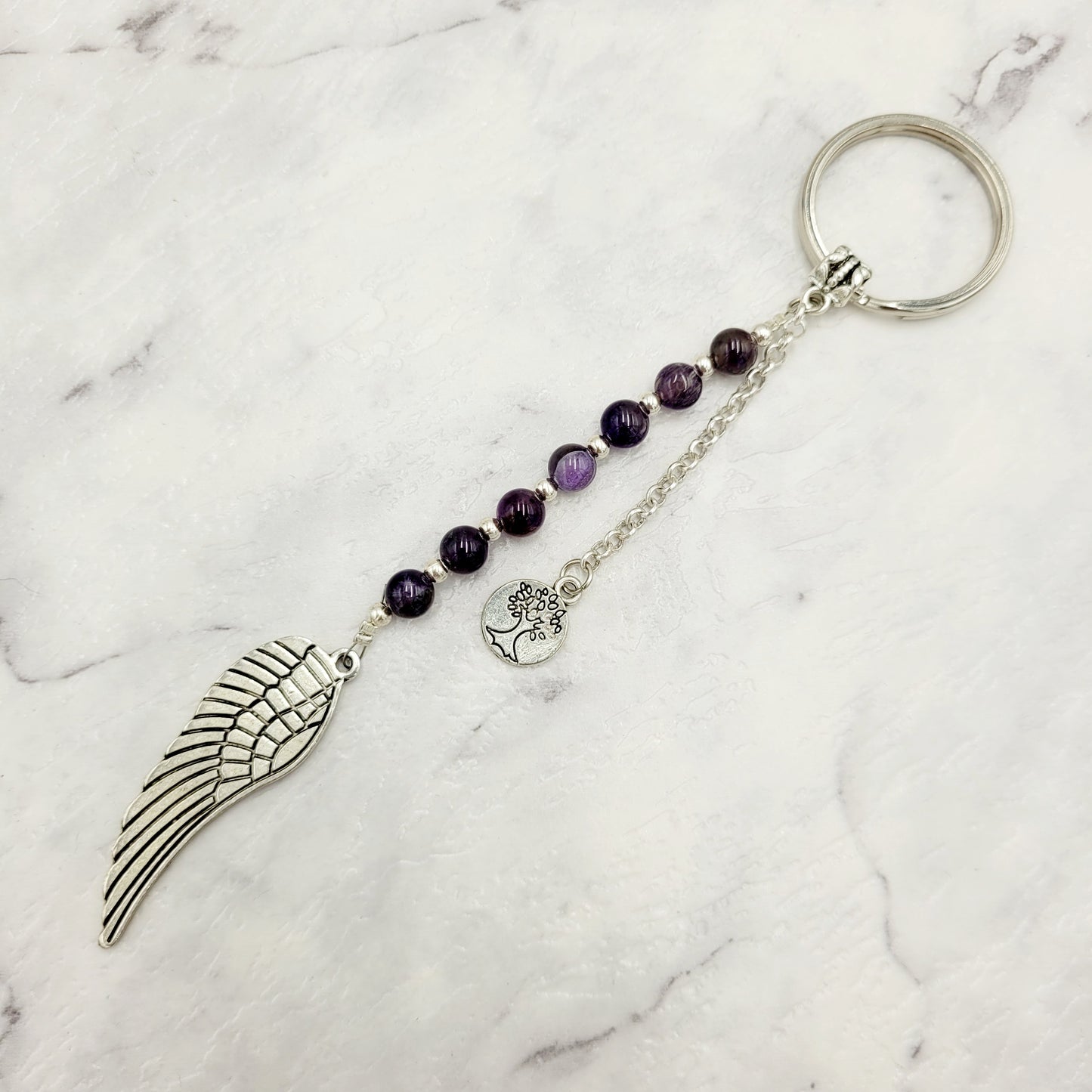 Amethyst Angel Wing Crystal Charm Keyring