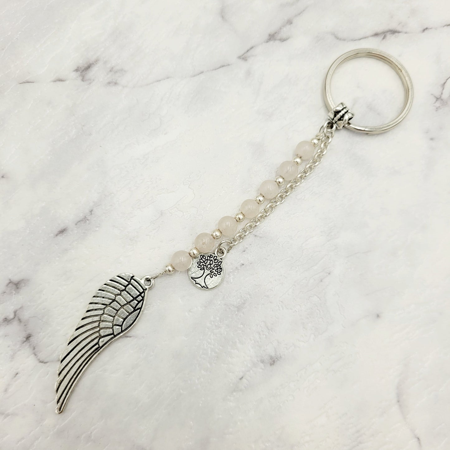 Rose Quartz Angel Wing Crystal Charm Keyring