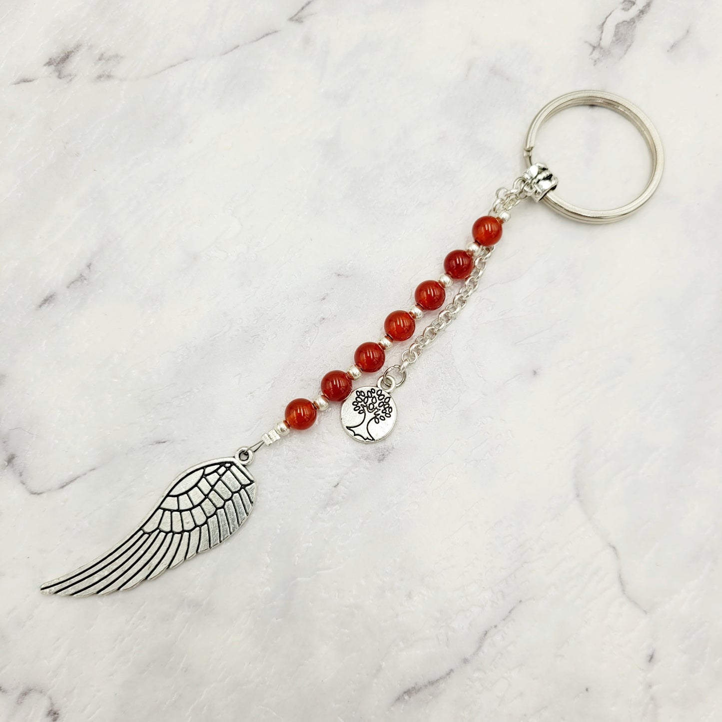 Carnelian Angel Wing Crystal Charm Keyring