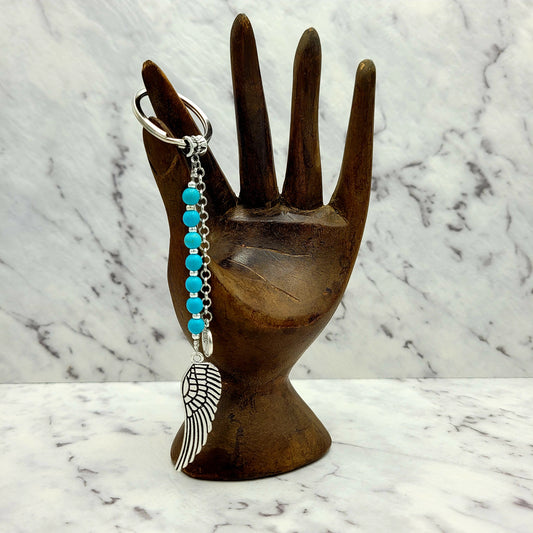 Turquoise Angel Wing Crystal Charm Keyring