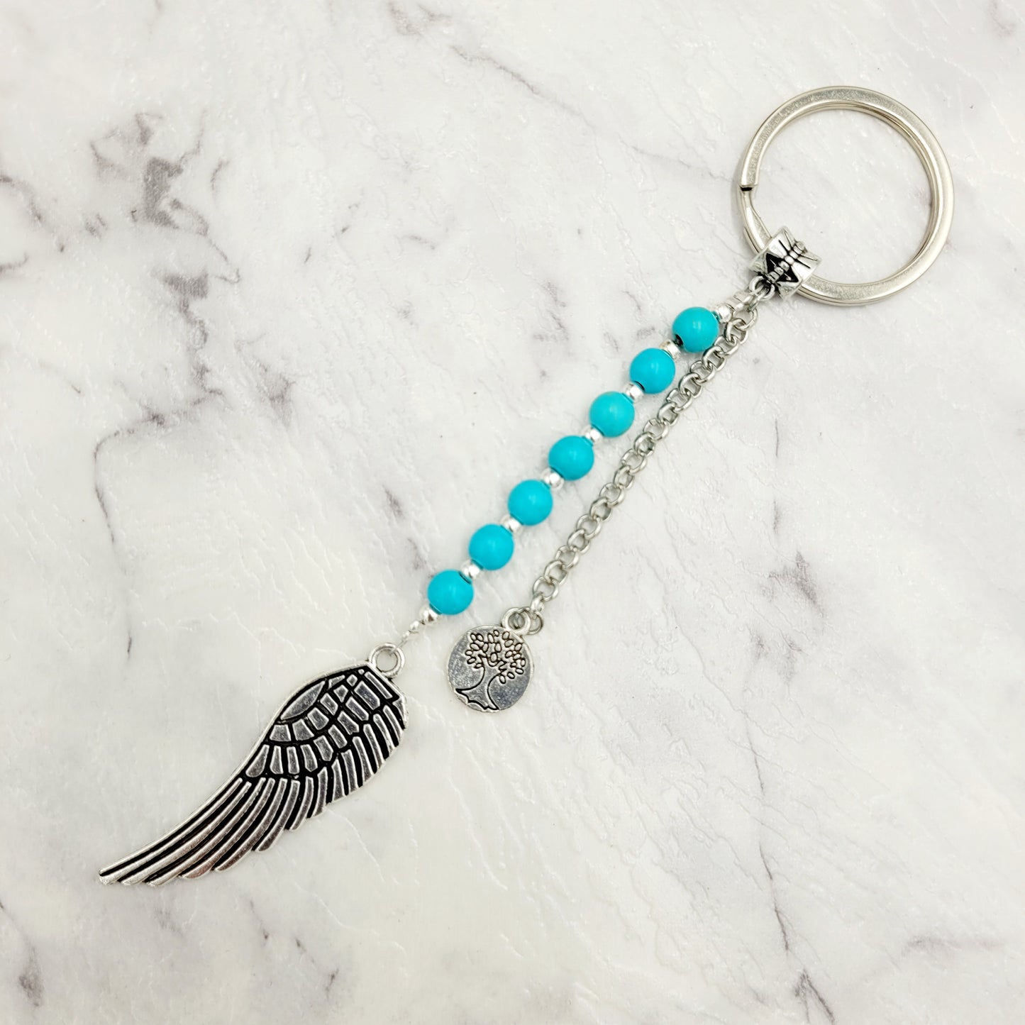 Turquoise Angel Wing Crystal Charm Keyring