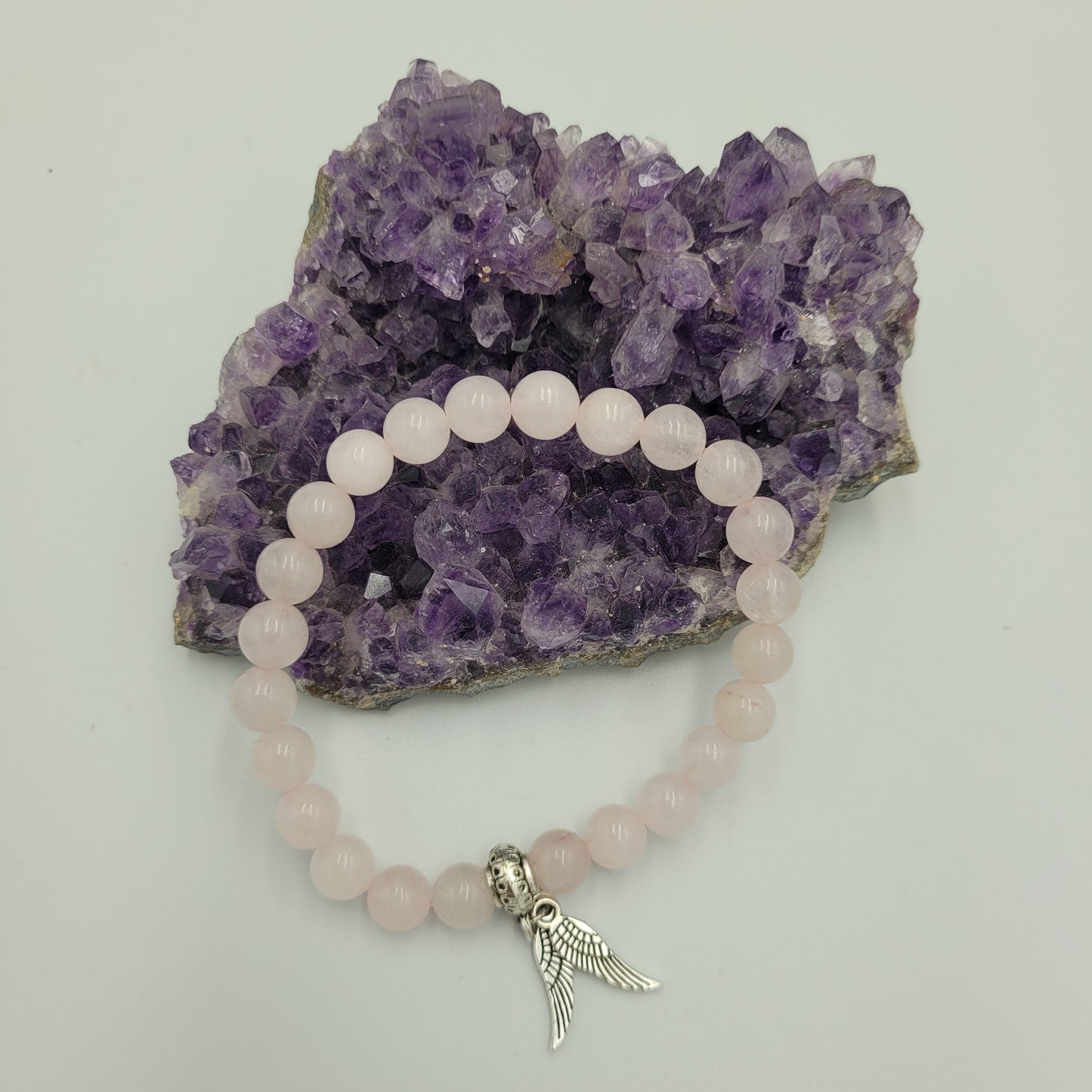 Bracelet Rose Quartz 8mm Wings