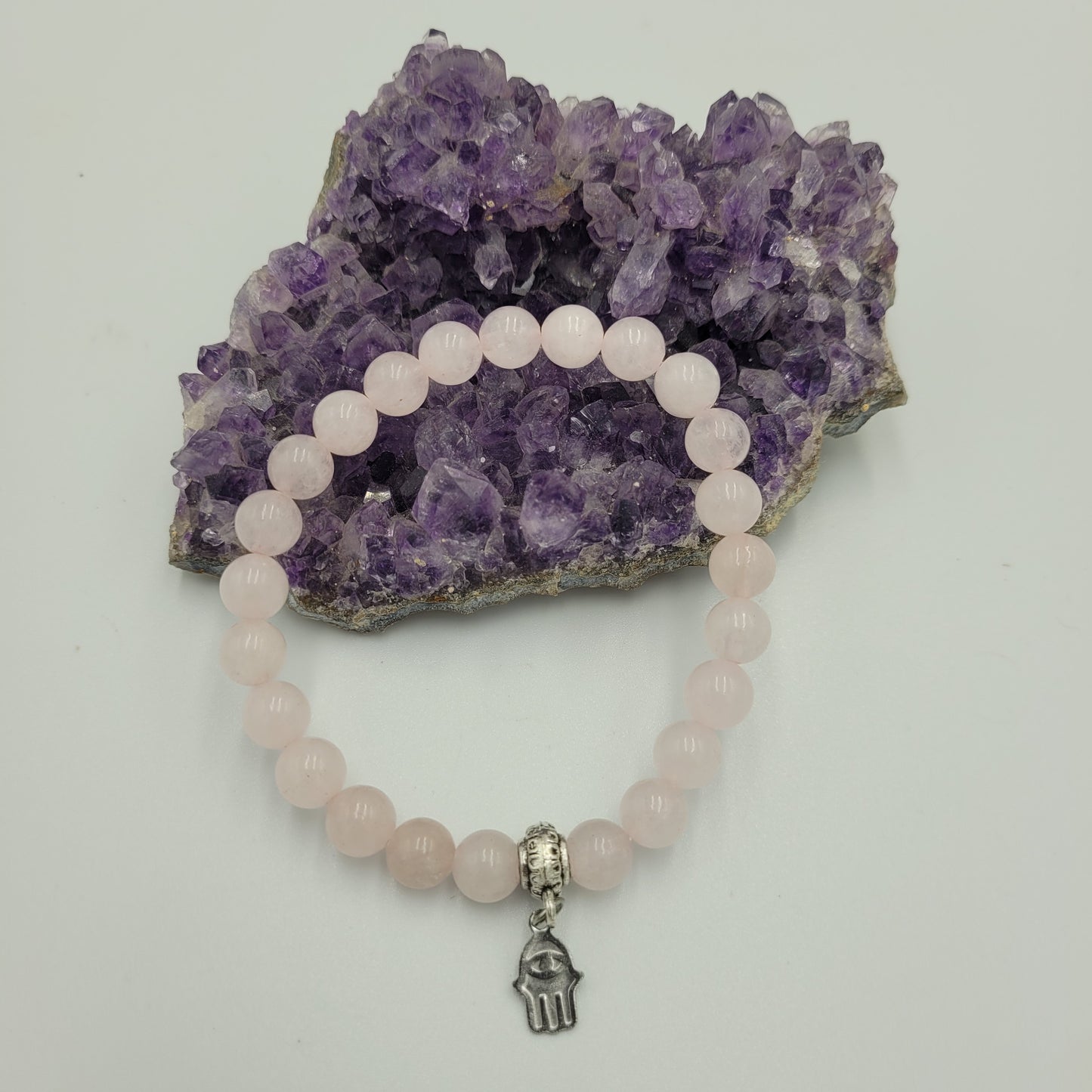 Bracelet Rose quartz 8mm Hamsa