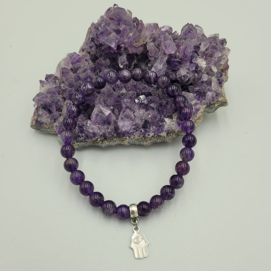 Bracelet Amethyst 6mm Hamsa