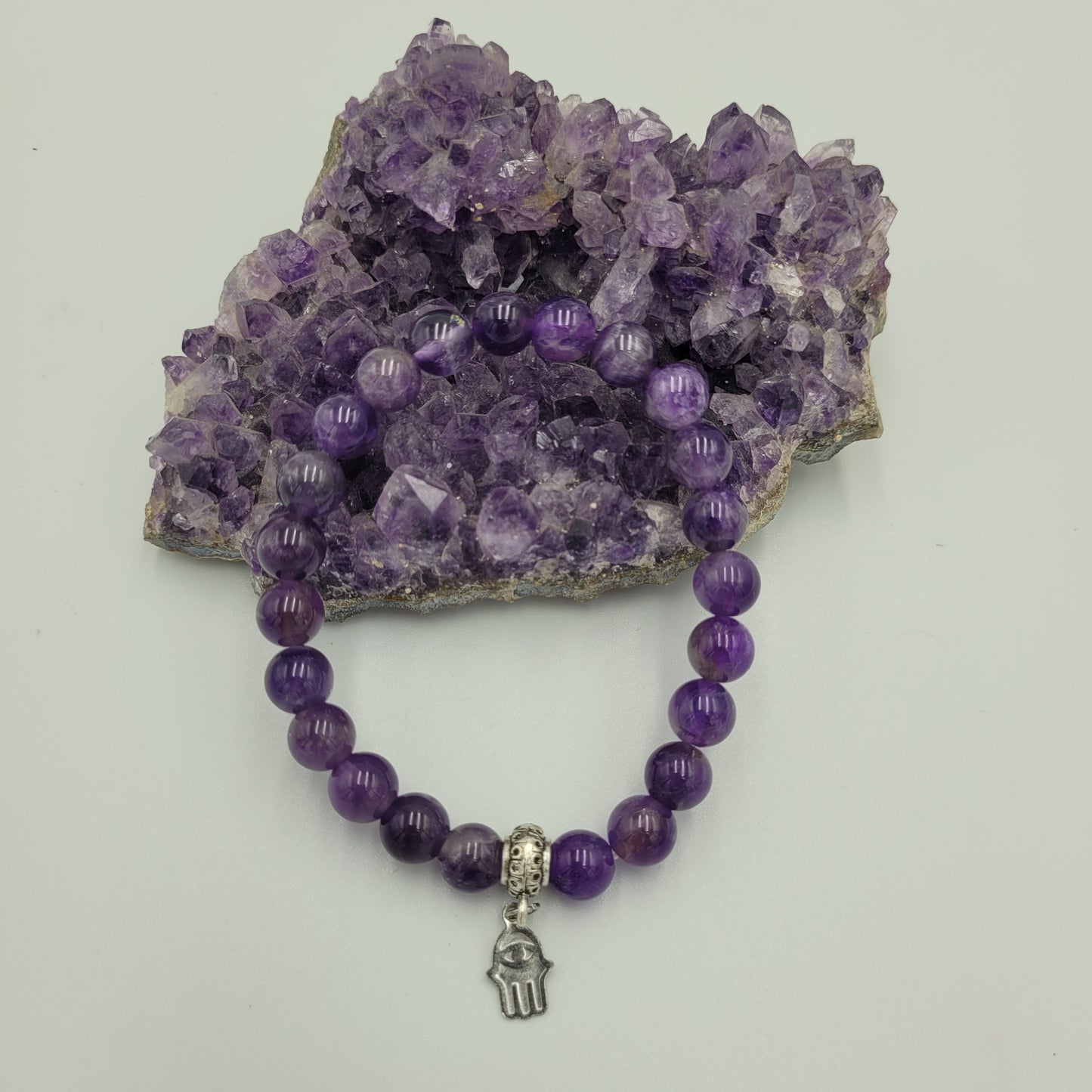 Bracelet Amethyst 8mm Hamsa