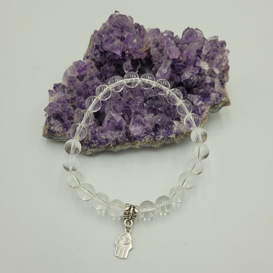 Bracelet Clear quartz 8mm Hamsa