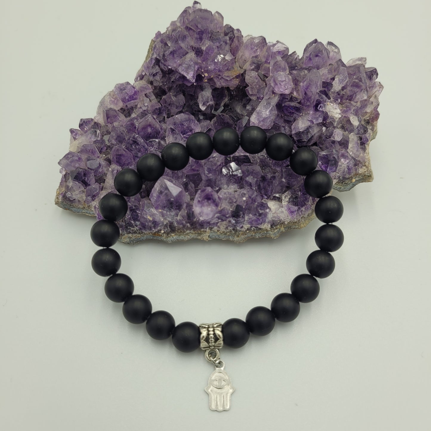 Bracelet Black Onyx 8mm Hamsa