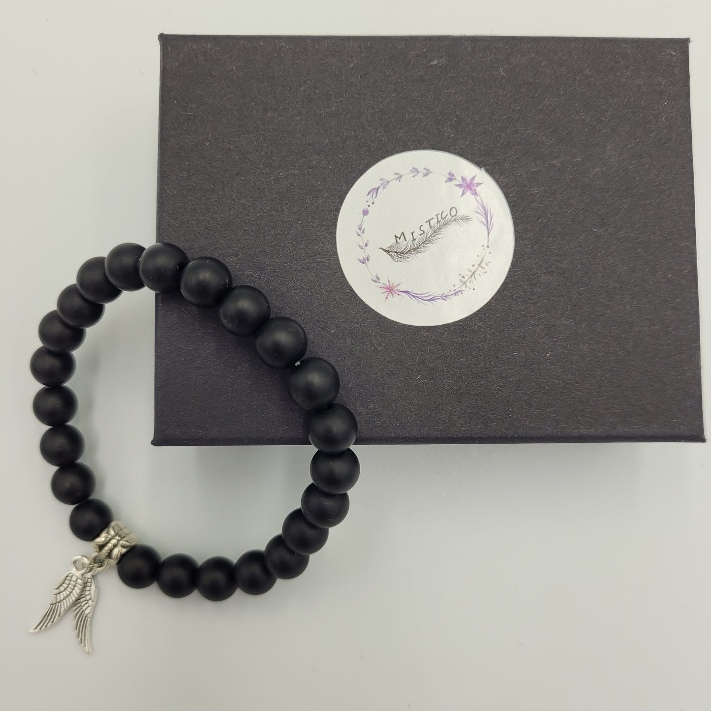 Bracelet Black Onyx 8mm Wings