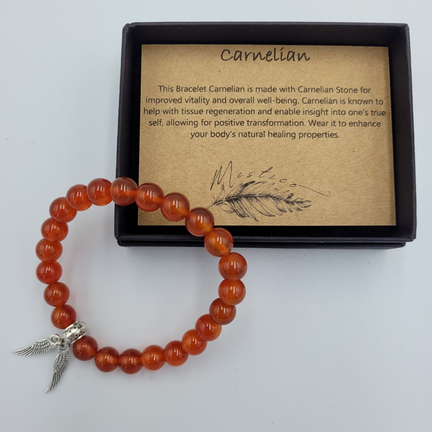 Bracelet Carnelian 8mm Wings