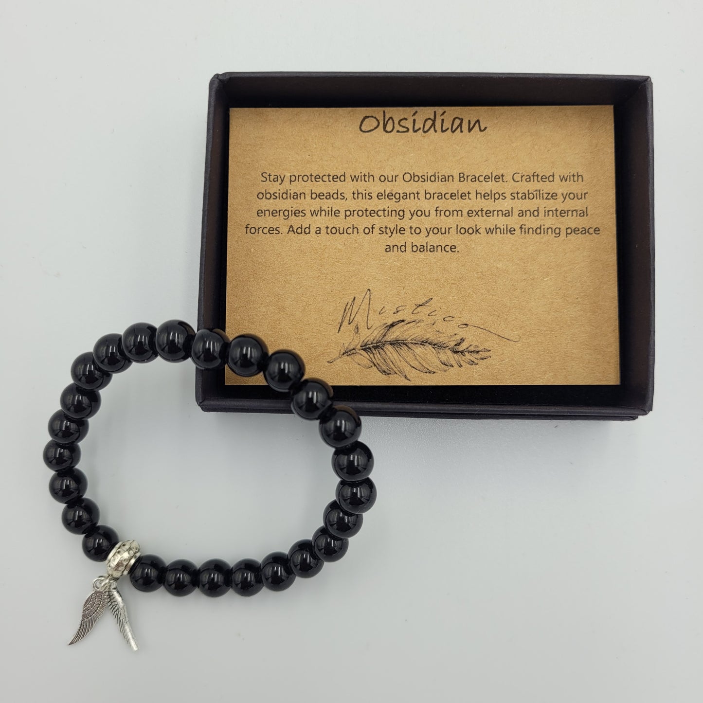 Bracelet Obsidian 8mm Wings