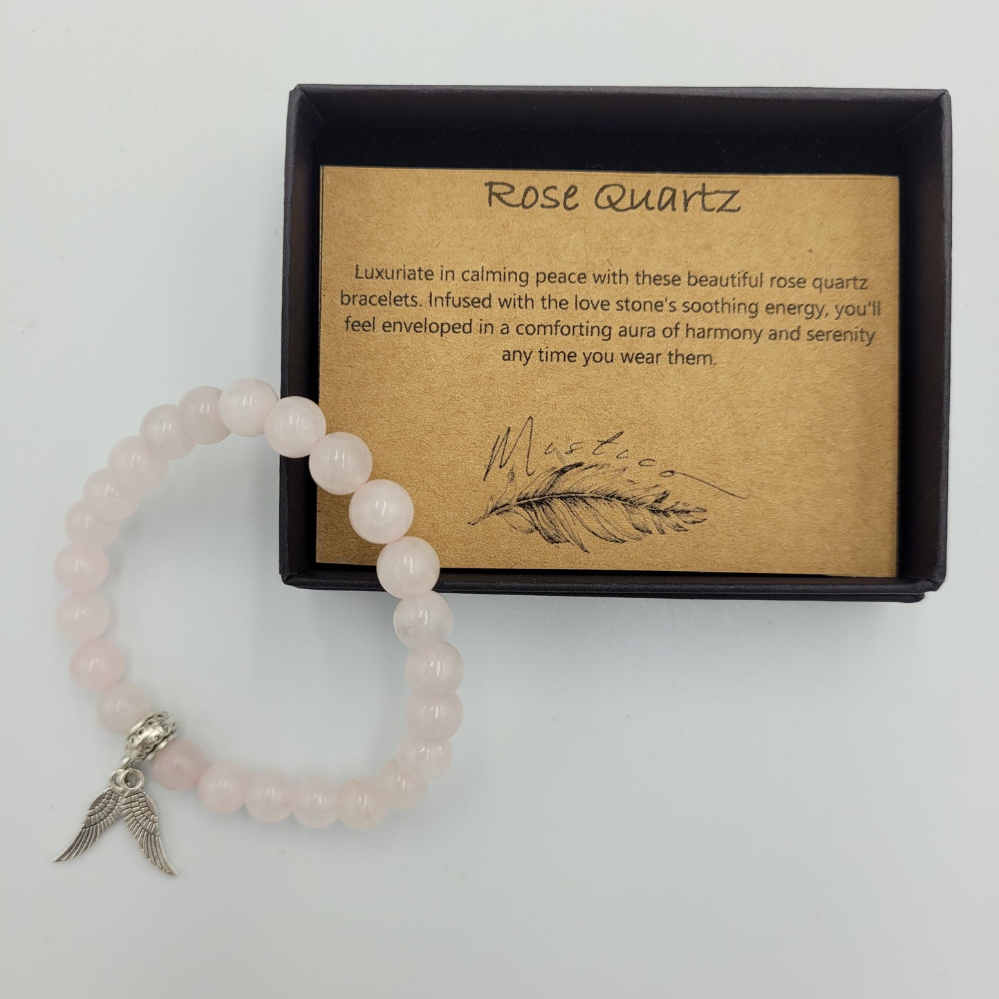 Bracelet Rose Quartz 8mm Wings