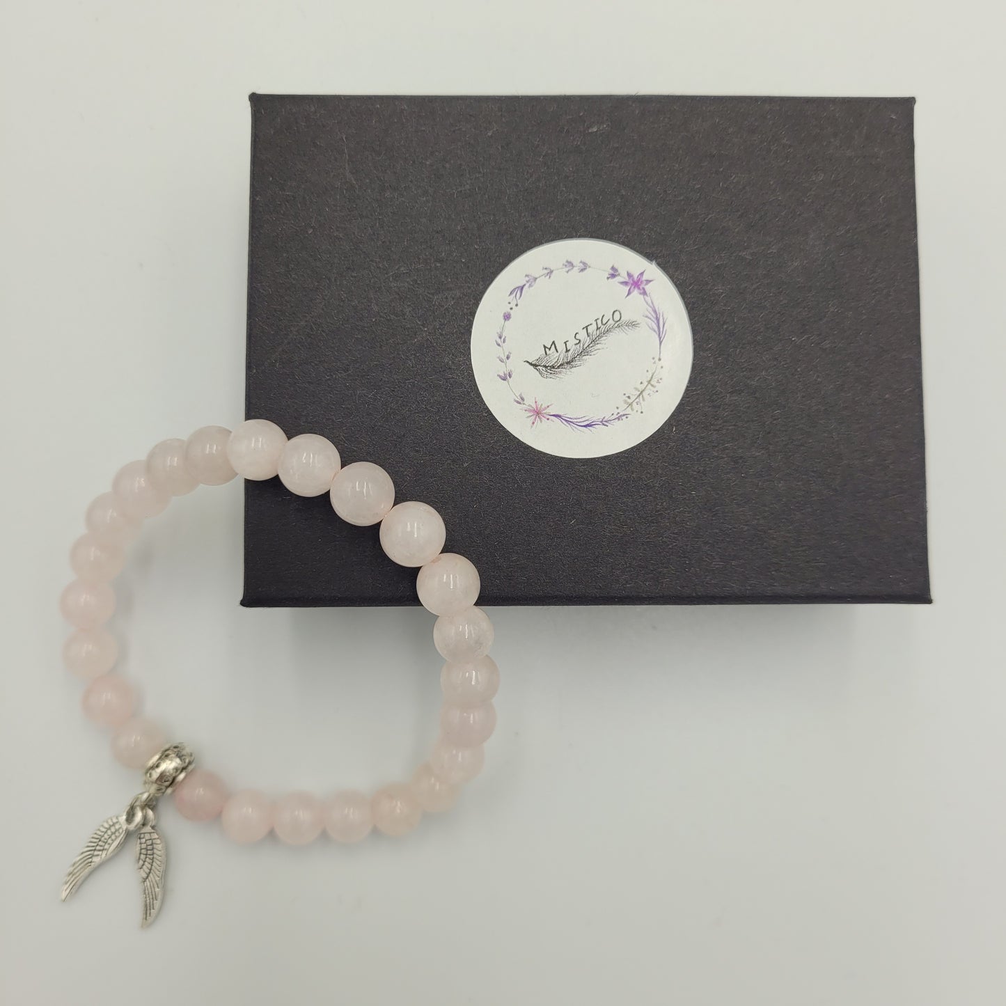 Bracelet Rose Quartz 8mm Wings