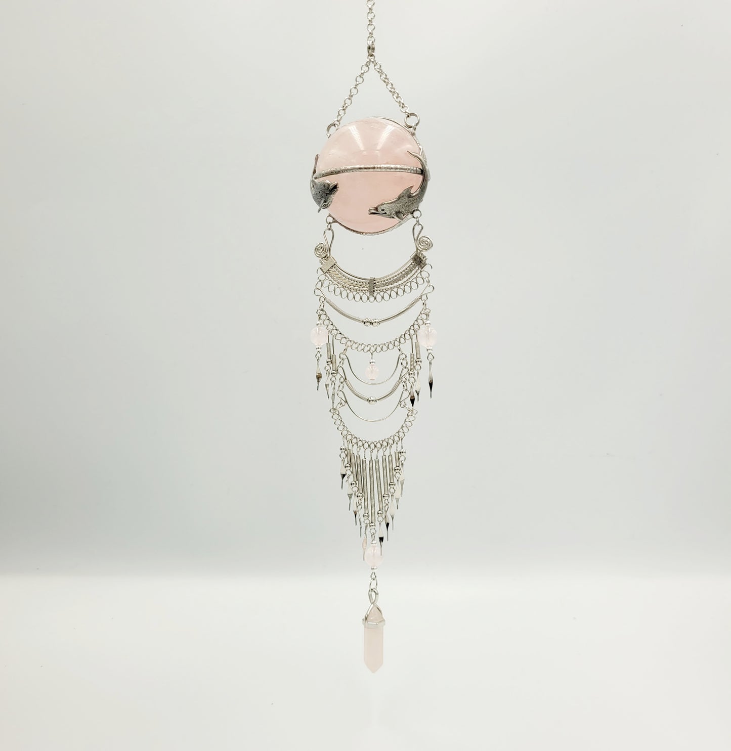 Rose Quartz Hanging Sphere / Dolphin