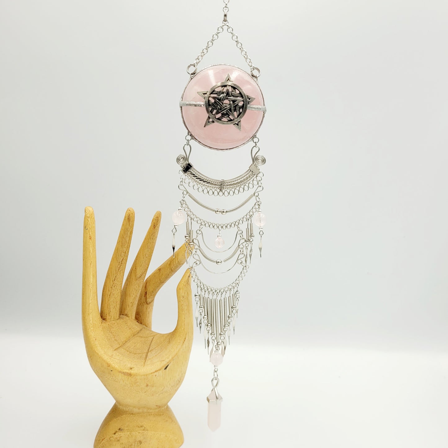 Rose Quartz Hanging Sphere / Pentagram