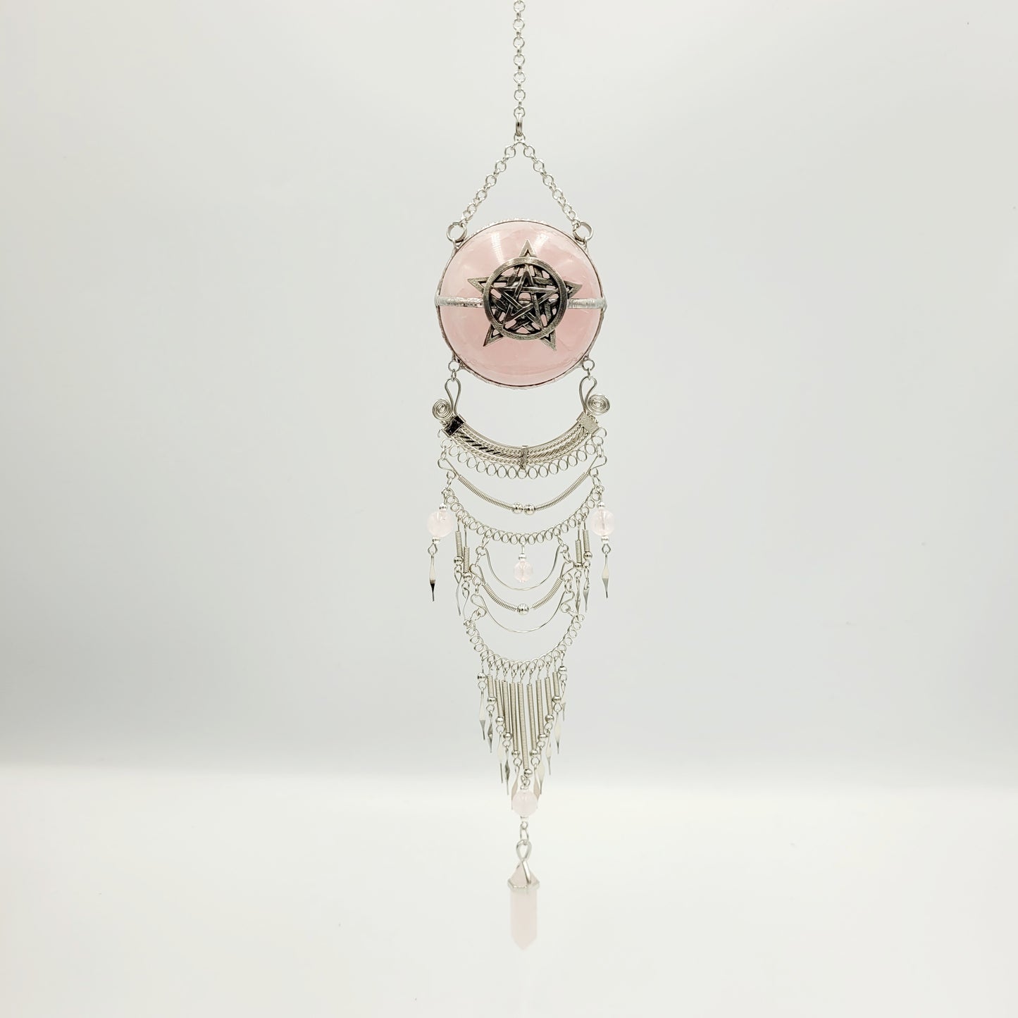 Rose Quartz Hanging Sphere / Pentagram