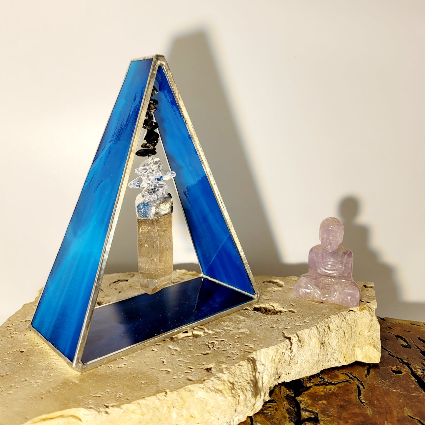 Smoky Quartz Stained Glass Triangle