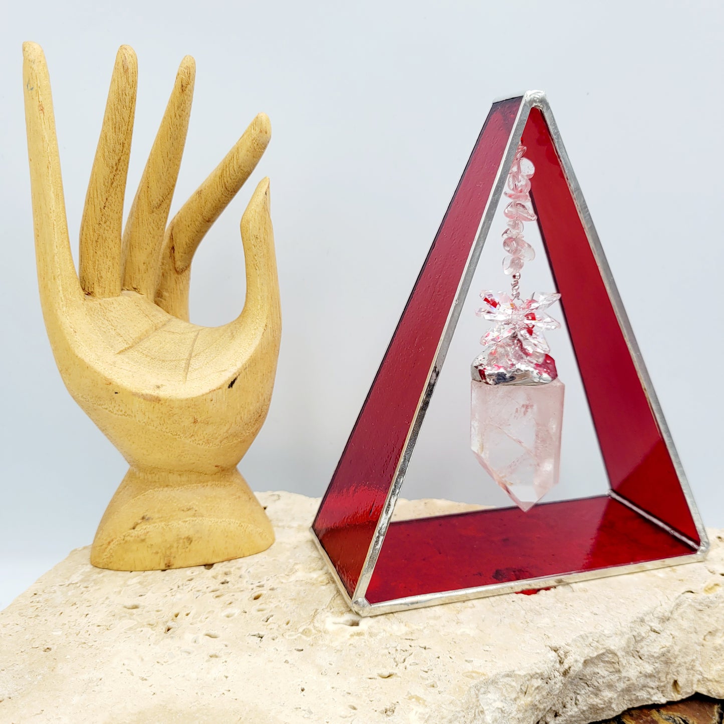 Clear Quartz Stained Glass Triangle