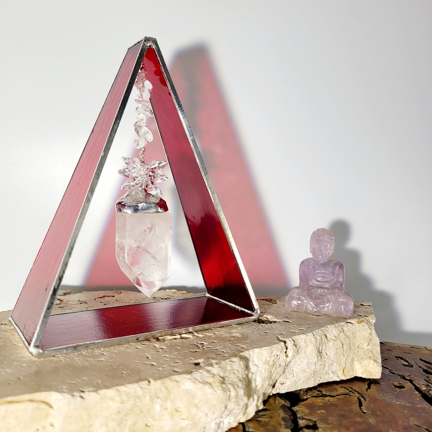 Clear Quartz Stained Glass Triangle