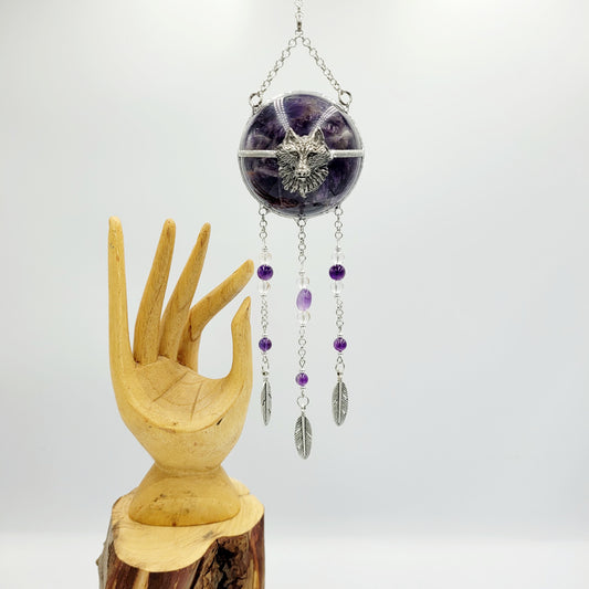 Amethyst Hanging Sphere / Wolf