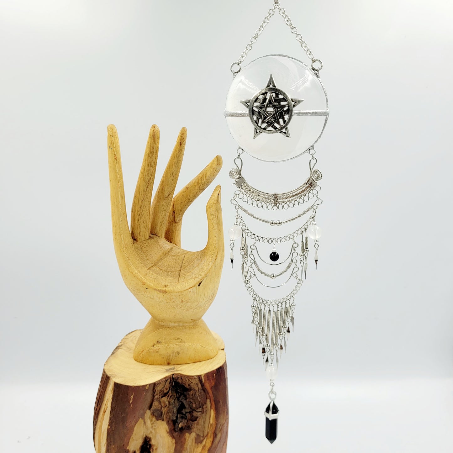 Selenite Hanging Sphere / Pentagram