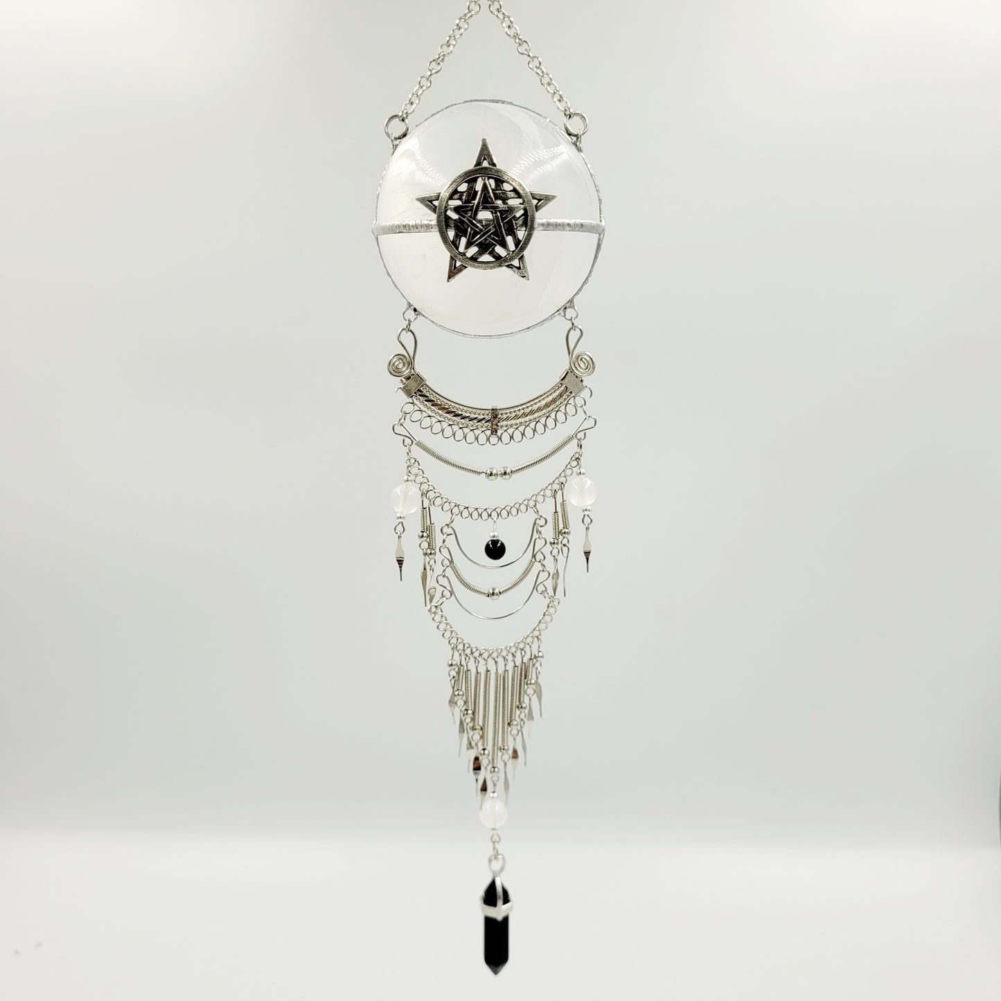 Selenite Hanging Sphere / Pentagram