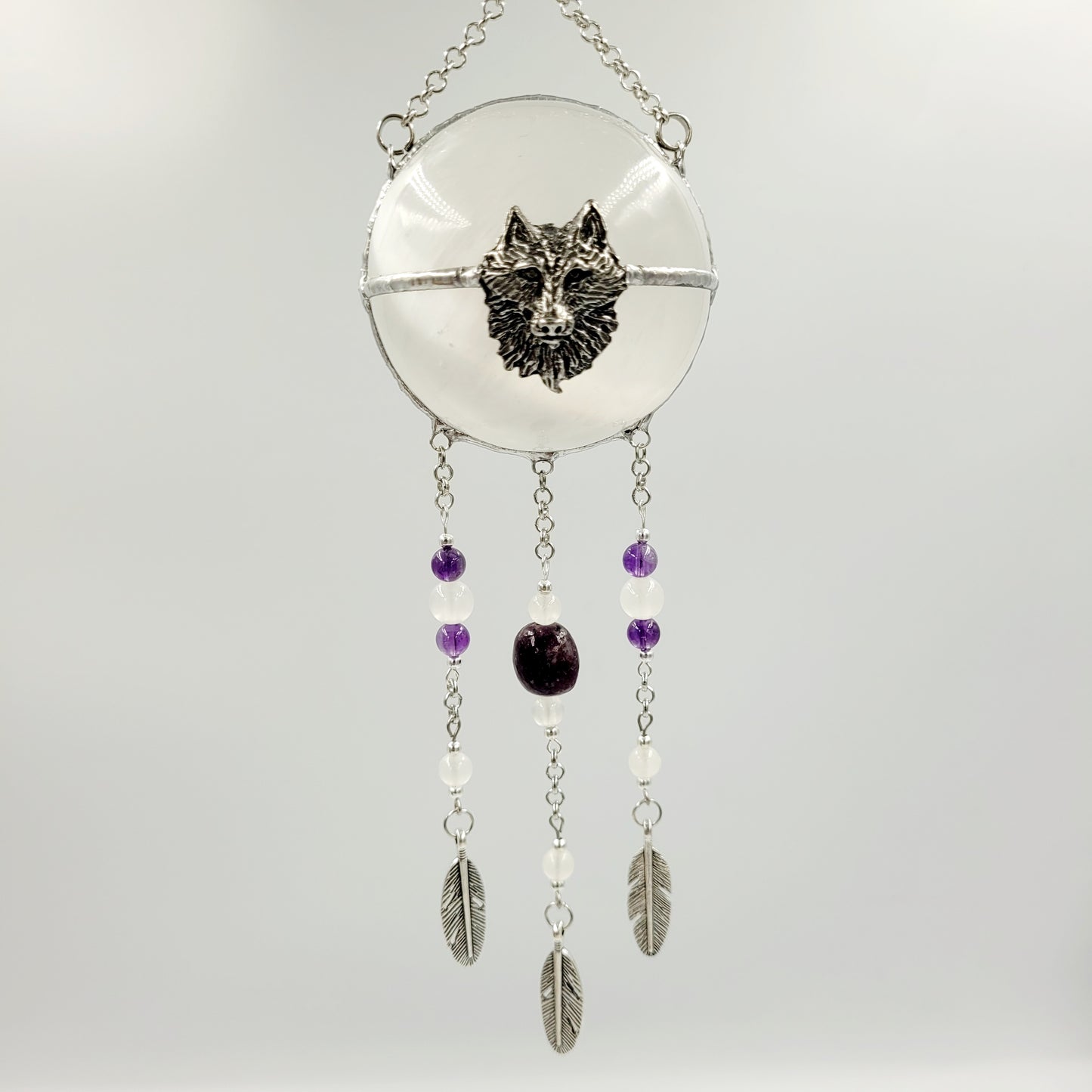 Selenite Hanging Sphere /Wolf